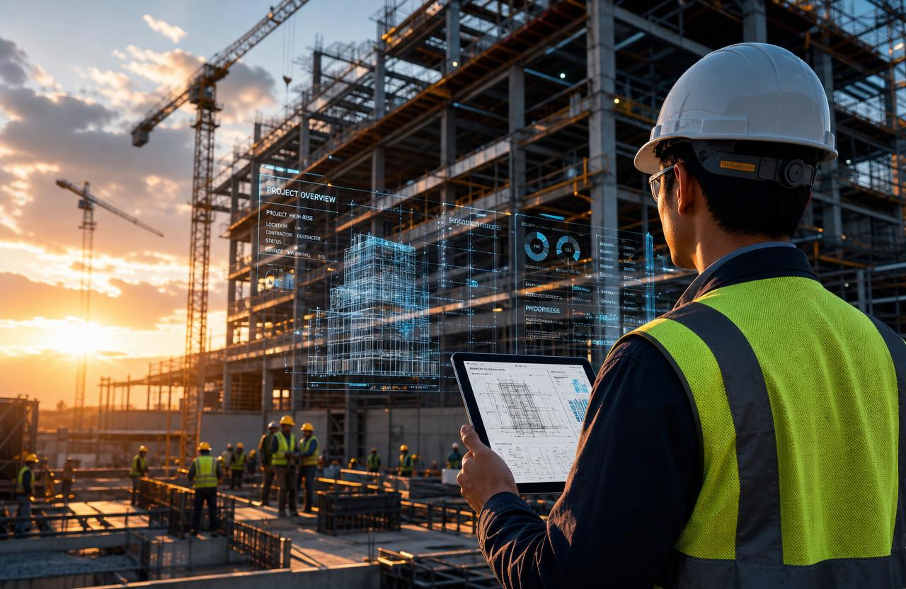 Construction manager using integrated digital tools on a modern jobsite